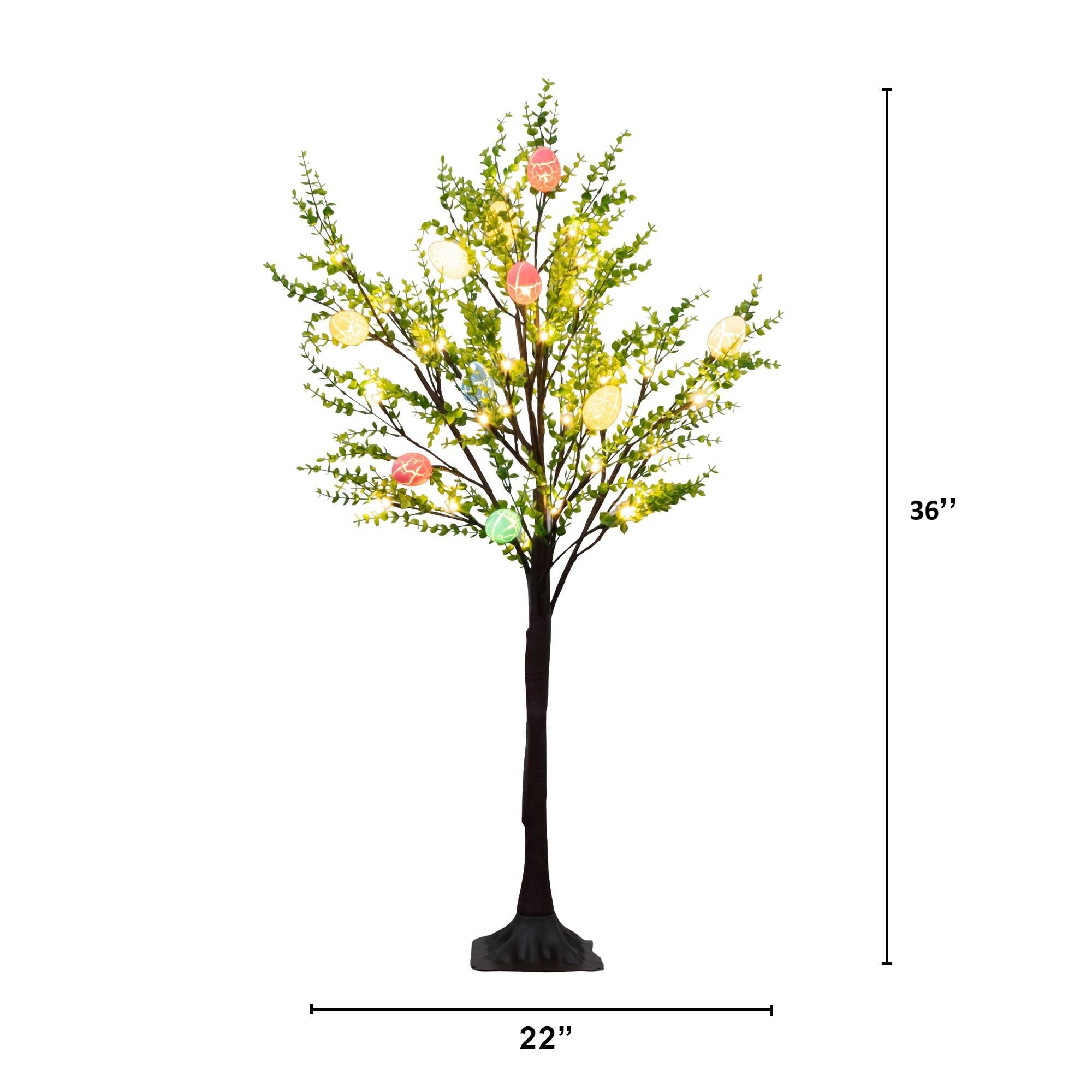 3ft. Pre-Lit Artificial Easter Egg Twig Tree with Greens and 40 Warm White LED Lights